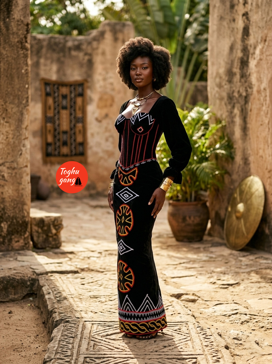 Elegant Toghu Corset Dress – Luxury Velvet African Traditional Gown - Image 4