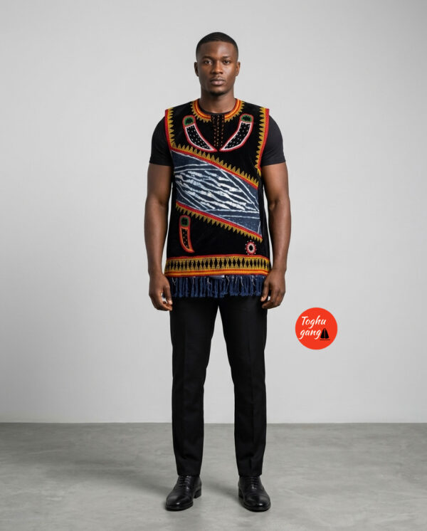 Premium Men’s Toghu and Ndop Danchiki Vest | Authentic Cameroonian Cultural Luxury Wear
