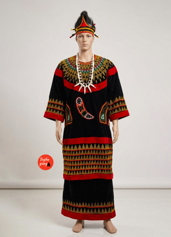 Authentic Cameroon Toghu Men’s Luxury Velvet Outfit Set | Traditional Damnwi & Moshuck
